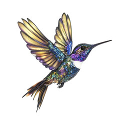 Obraz premium Realistic flying hummingbird with spread wings isolated on white background PNG.AI GENERATED