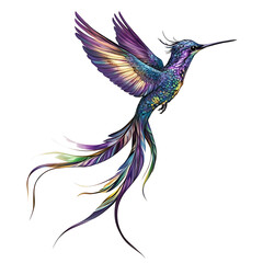 Obraz premium Realistic flying hummingbird with spread wings isolated on white background PNG.AI GENERATED