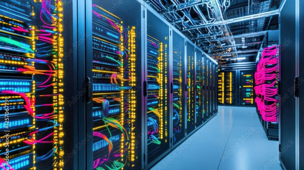 Aufkleber Server rack in a modern data center with multiple network connections and cooling systems active