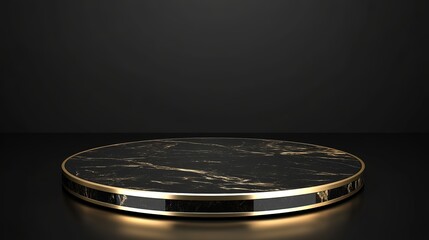  Black Gold Podium for Luxury Product Display on 3D Stone Background with Minimal Marble Pedestal and Empty Space for Advertising