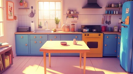 Fototapeta premium Sunny cartoon kitchen interior
