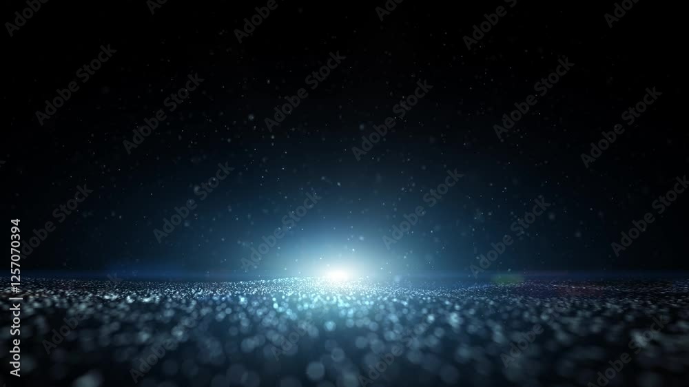 Wall mural artistic wavy dotted landscape with flying particles glowing spot light loop animation.
