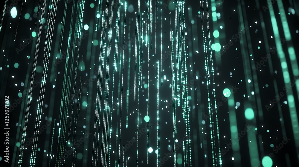 Wall mural a futuristic green digital background with streams of data and light