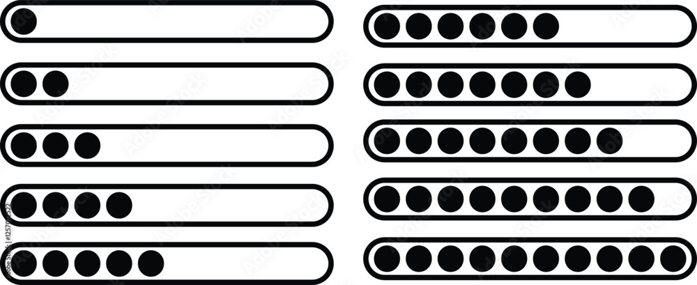 Poster loading black icons vectors set. download upload progress bar sign symbols buttons. system software 