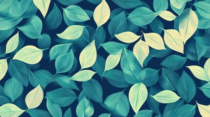 Teal and cream leaves pattern background.