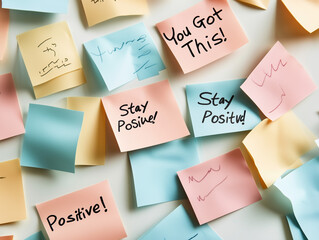 Several sticky notes with motivational phrases like "You Got This!" 