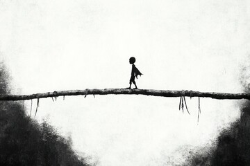 crossing bridge composition, abstract vector art illustration