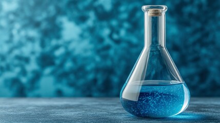Blue Liquid in Erlenmeyer Flask on Dark Blue Background