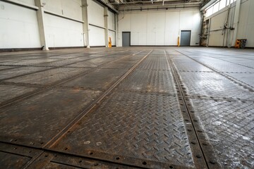 Industrial steel floor with grunge texture, abandoned factory, gritty background, backgrunge, metal flooring, distressed finish
