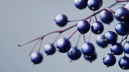 Enticing Elderberries Clustered on Delicate Stems in Modern Minimalist Studio Photography
