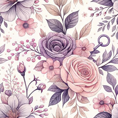 Seamless International Women's Day pattern with roses and flowers
