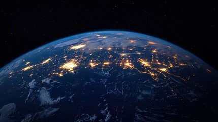 Obraz premium Global illuminations satellite view of earth at night overview science outer space aerial perspective