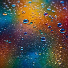 "An artistic display of floating liquid bubbles with abstract rainbow reflections, creating a stunning and elegant wallpaper design."