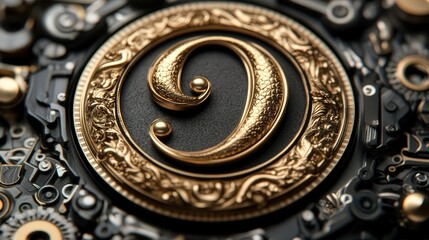 Obraz premium Ornate Gold Number Nine in a Mechanical Setting