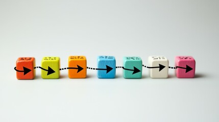 Flexibility and adaptation concept. Arrows on cubes following a flexible path.
