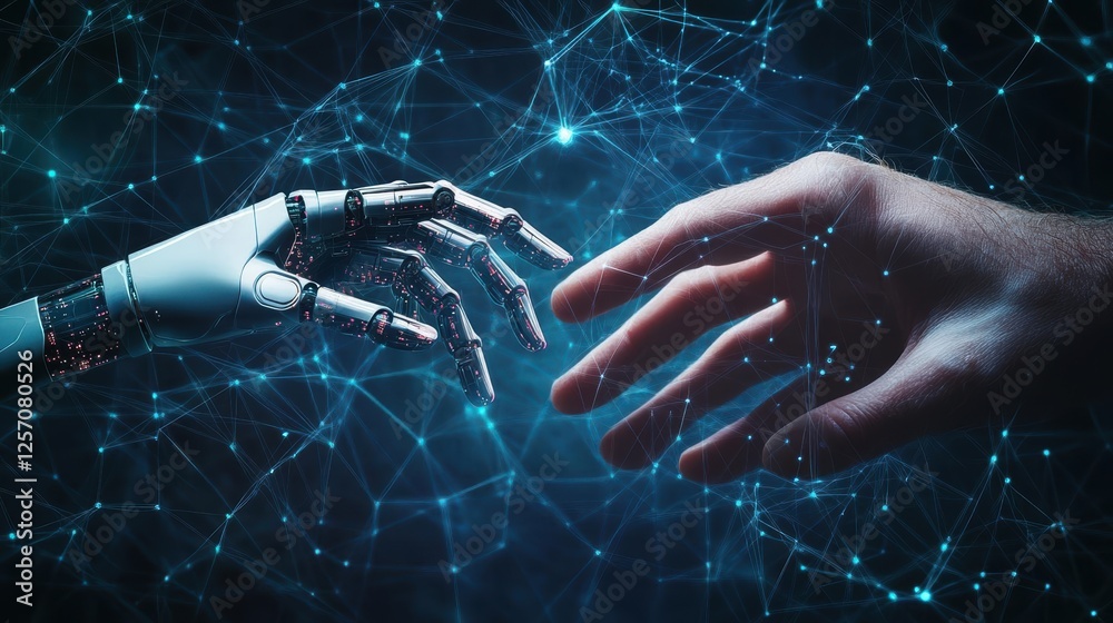Aufkleber Robot reaching out to touch a human hand in a symbolic gesture of connection and understanding