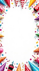 Fototapeta premium Festive birthday frame with white background, copy space