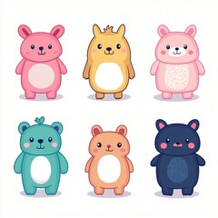 Adorable Cartoon Animals Set Cute Bear Bunny and Hamster Illustrations for Kids