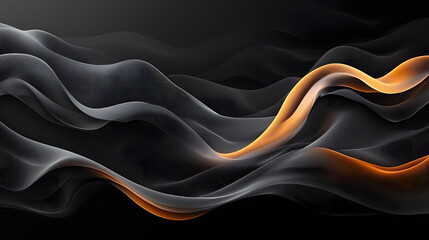 Obraz premium Flowing abstract lines in black and orange creating a dynamic wave-like design against a dark background