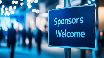 "Sponsors Welcome" Sign at a Professional Event Symbolizing Business Support and Collaboration  