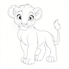 Obraz premium Adorable Cartoon Lion Cub Line Art Coloring Page Wildlife Illustration Cute Baby Animal