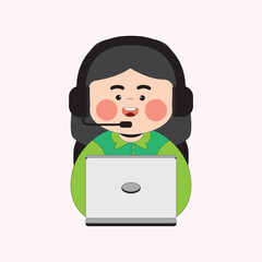 Cute Woman Customer Service with Green Shirt Cartoon Character Illustration