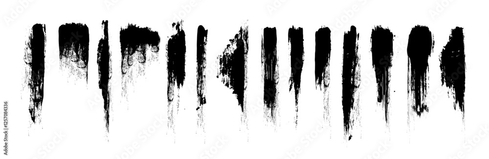 Fototapete paint brush strips with rough edges and fading marks on white background. black smeared streaks with