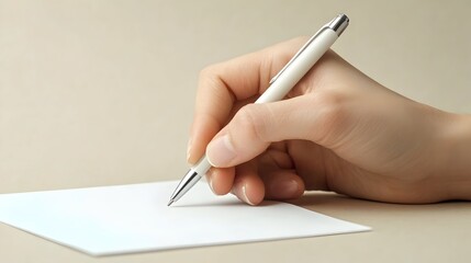 Close-Up of a Hand Writing with a Pen on Blank Paper Symbolizing Communication and Creativity  