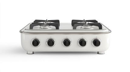 White Gas Stove, Isolated, Modern Design, Kitchen Appliance, Studio Shot