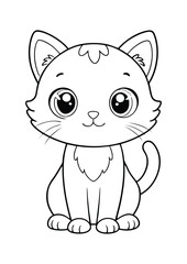 coloring page, simple black lineart illustration of a cute cat on white background. coloring page ready for print
