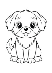 coloring page, simple black lineart illustration of a cute dog on white background. coloring page ready for print