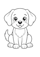 coloring page, simple black lineart illustration of a cute dog on white background. coloring page ready for print