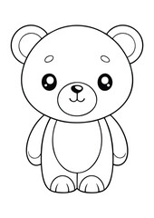 coloring page, simple black lineart illustration of a cute tedy bear on white background. coloring page ready for print