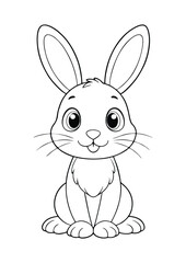 coloring page, simple black lineart illustration of a cute rabbit on white background. coloring page ready for print