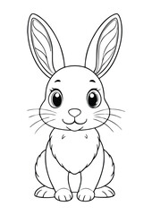 coloring page, simple black lineart illustration of a cute rabbit on white background. coloring page ready for print