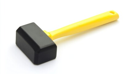 Yellow plastic handle black hammer isolated on white