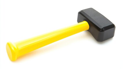 Yellow Handle Black Head Hammer on White Background