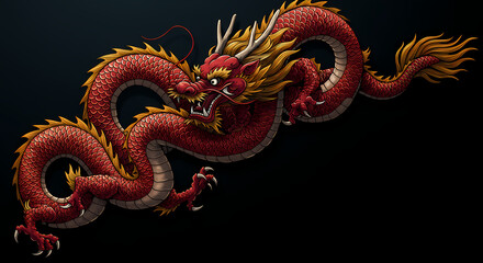 Fototapeta premium chinese dragon on a black background generative ai