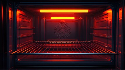 Obraz premium A modern electric oven with a sliding rack, preheated and ready for baking.