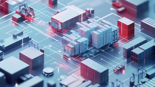 Conceptual visualization of digital transformation in logistics highlighting supply chain optimization and blockchain integration