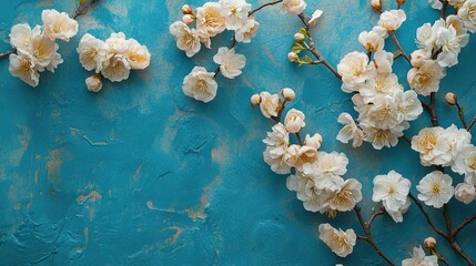 Delicate Mayflowers on a Vibrant Blue Background in Spring