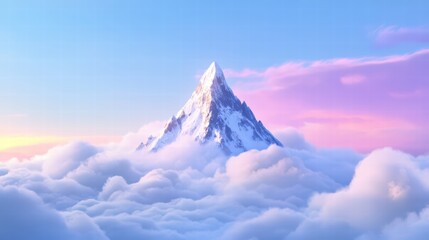 Majestic Snow-Capped Mountain Peak Above Colorful Cloudscape