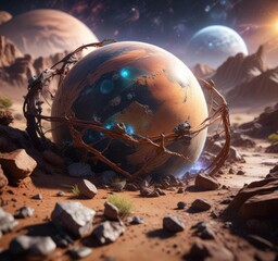 Interconnected web of life on a planetary surface, cosmos, interconnectedness, ecology