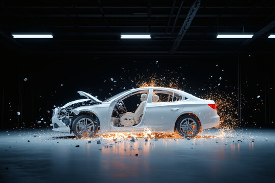 Car Crash Test Simulation in dark room