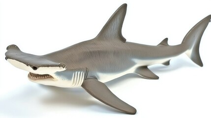 Obraz premium Realistic hammerhead shark model positioned on a white background, showcasing its unique features