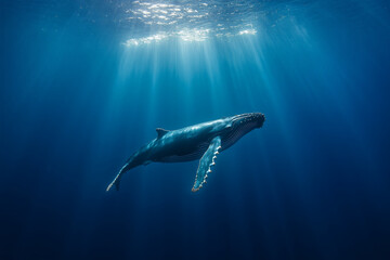 Majestic Whale Swimming in the Deep Blue Sea