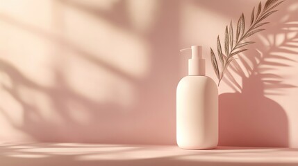 Minimalist cosmetic bottle with soft shadows.