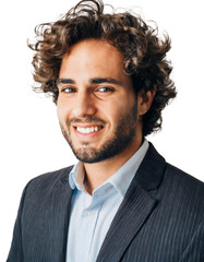 Portrait of only one Man. White Background.