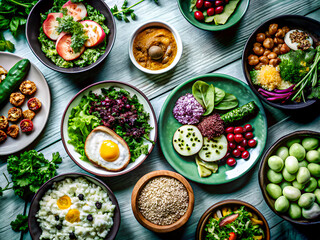 A tasty assortment of healthy food dishes. Delicious food background