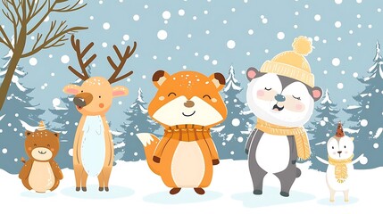 Cute Winter Animals Cartoon Collection